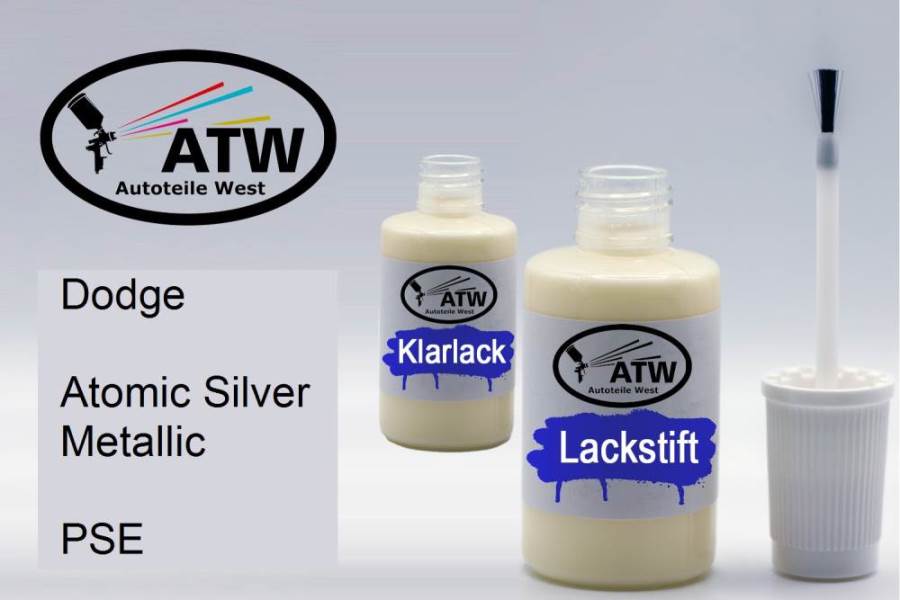 Dodge, Atomic Silver Metallic, PSE: 20ml Lackstift + 20ml Klarlack - Set, von ATW Autoteile West.